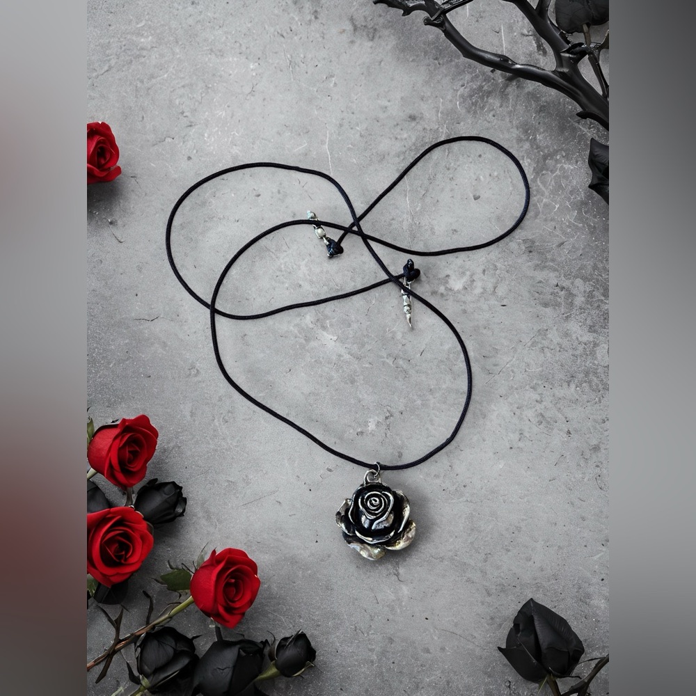 Vintage Gothic Black Rose Pendant Choker Necklace